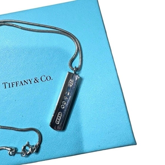 Vintage Tiffany & Co 1837 Bar Pendant Necklace Serling Silver 925 - Picture 2 of 9